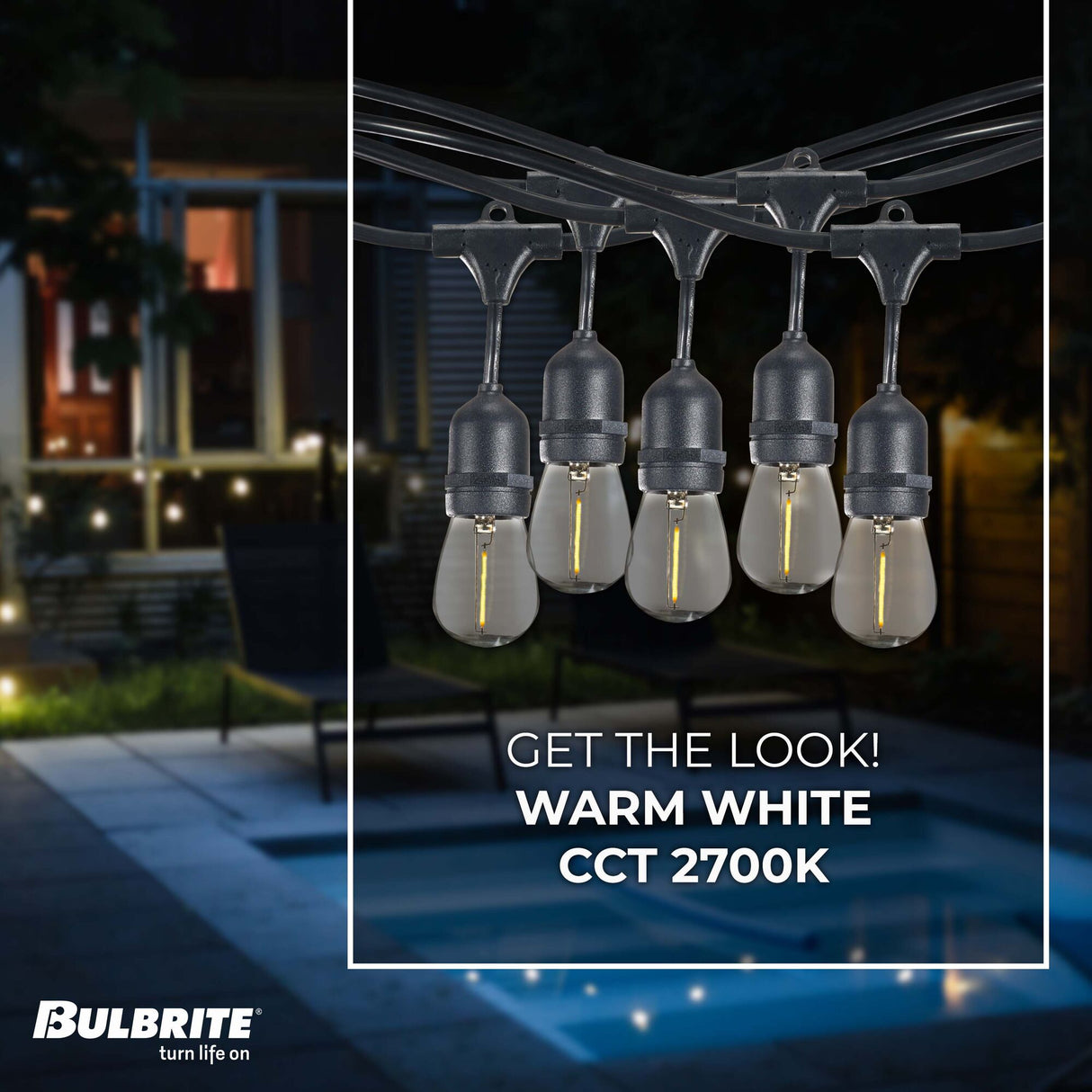 Bulbrite 30-foot String Light Kit with Clear Shatter Resistant Vintage Style S14 LED Light Bulbs