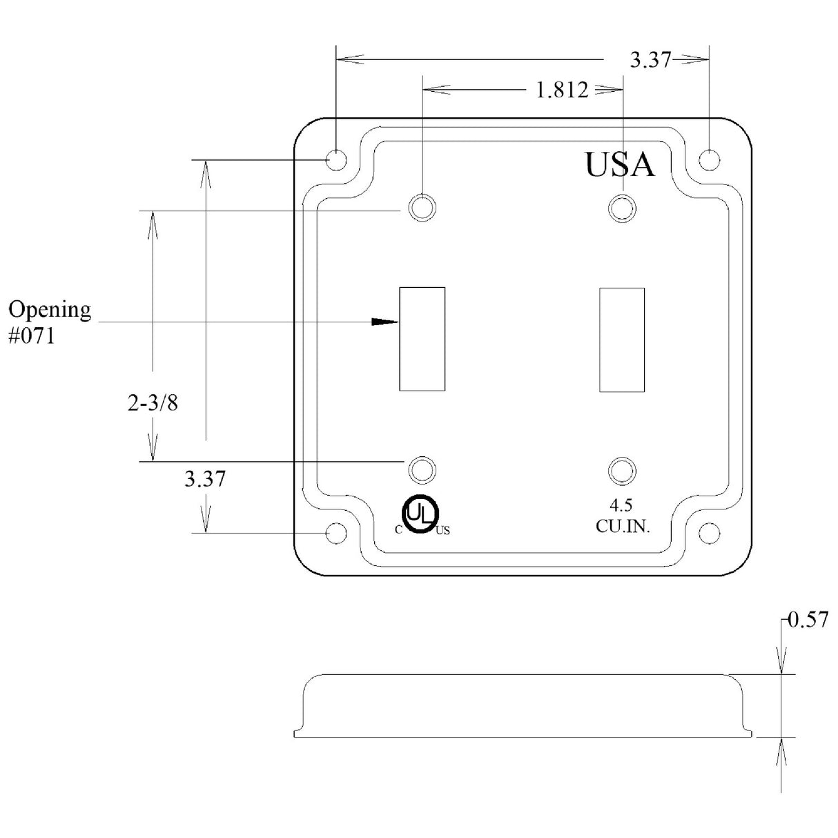 Mulberry Metal Products 11410U, 4 inch Square Galvanized Steel Double Toggle Switch Electrical Box Cover