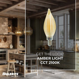 Bulbrite Spunlite 4 Watt Dimmable C11 LED Filament Light Bulb with Amber Glass Finish and Candelabra (E12) Base - 2100K (Amber Light), 250 Lumens