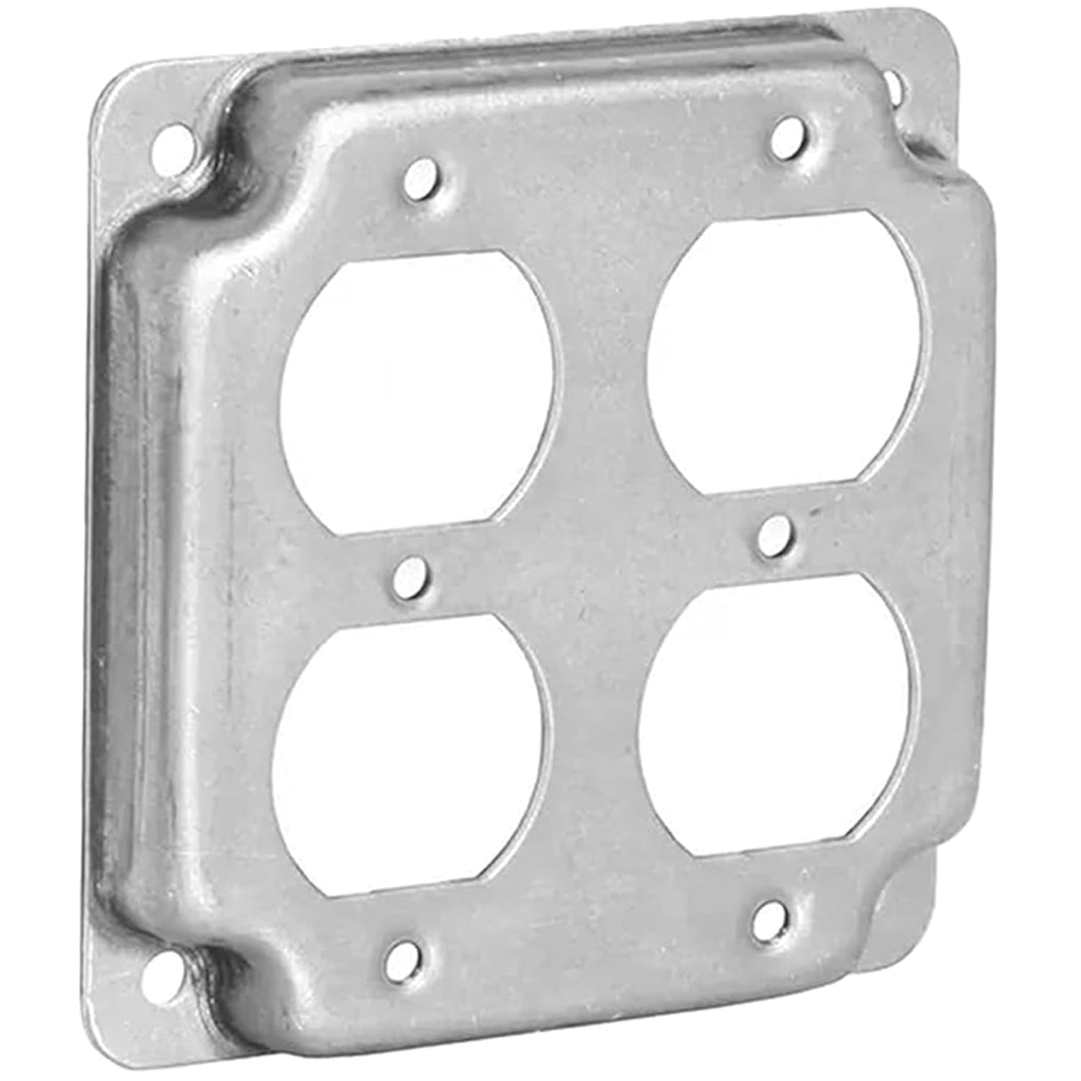 Mulberry Metal Products 11411U, 4 inch Square Double Duplex Receptacle Electrical Box Cover, Exposed Work, Galvanized Steel