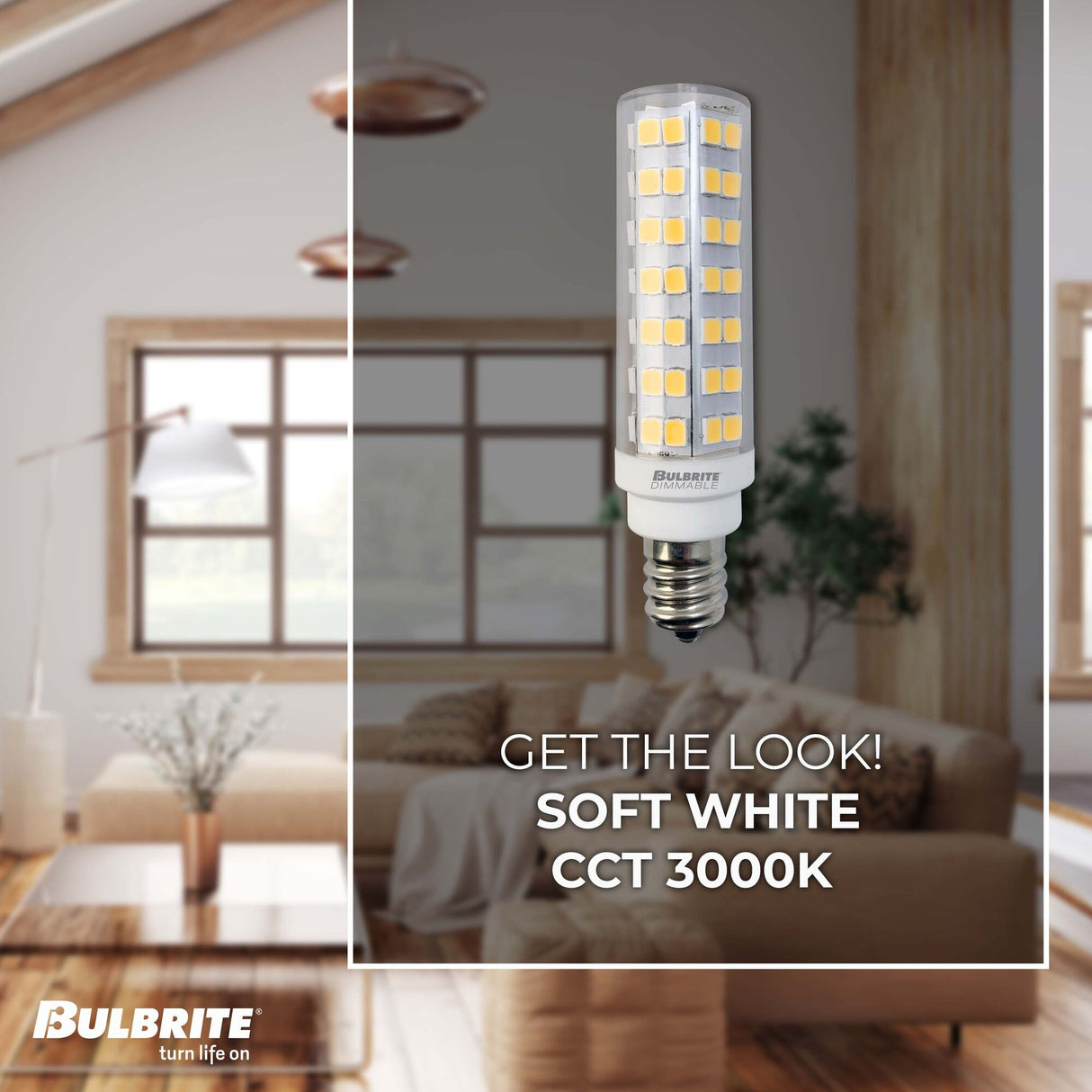 Bulbrite 6.5 Watt 120V Dimmable Clear T6 LED Mini Light Bulbs with Candelabra (E12) Base, 3000K Soft White Light, 700 Lumens