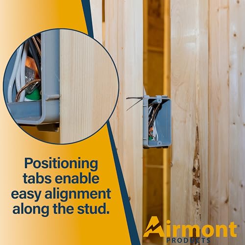 Airmont Products AP-13020 (Pack of 4) Plastic Electrical Box, Grey Outlet Box, Single Gang New Work Junction Box, Captive Nails, 20 cu. Inches, Length 3-5/8'', Width 2-1/8'', Depth 3-1/4''