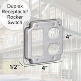 Mulberry Metal Products 11435U, 4 inch Square Galvanized Steel Rocker Switch and Duplex Receptacle Electrical Box Cover