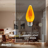 Bulbrite 776581, Fiesta 4-Watt Dimmable F15 LED Filament Light Bulb with Amber Glass Finish and Medium (E26) Base - 2100K (Amber Light), 280 Lumens