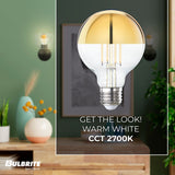 Bulbrite LED Filament 4.5 Watt Dimmable G25 Light Bulb with Half Gold Glass Finish and Medium (E26) Base - 2700K (Warm White Light), 350 Lumens