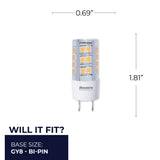 Bulbrite LED Mini T4 Dimmable Bi-Pin Base (GY8) Light Bulb 40 Watt Equivalent 2700K, Clear