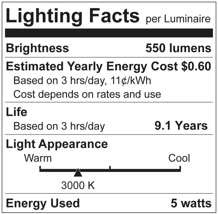 Luxrite LR21594, 5-Watt Torpedo Tip LED Light Bulb, E12 (Candelabra) Base, 3000k CCT Soft White, 500 Lumens