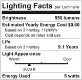 Luxrite LR21594, 5-Watt Torpedo Tip LED Light Bulb, E12 (Candelabra) Base, 3000k CCT Soft White, 500 Lumens