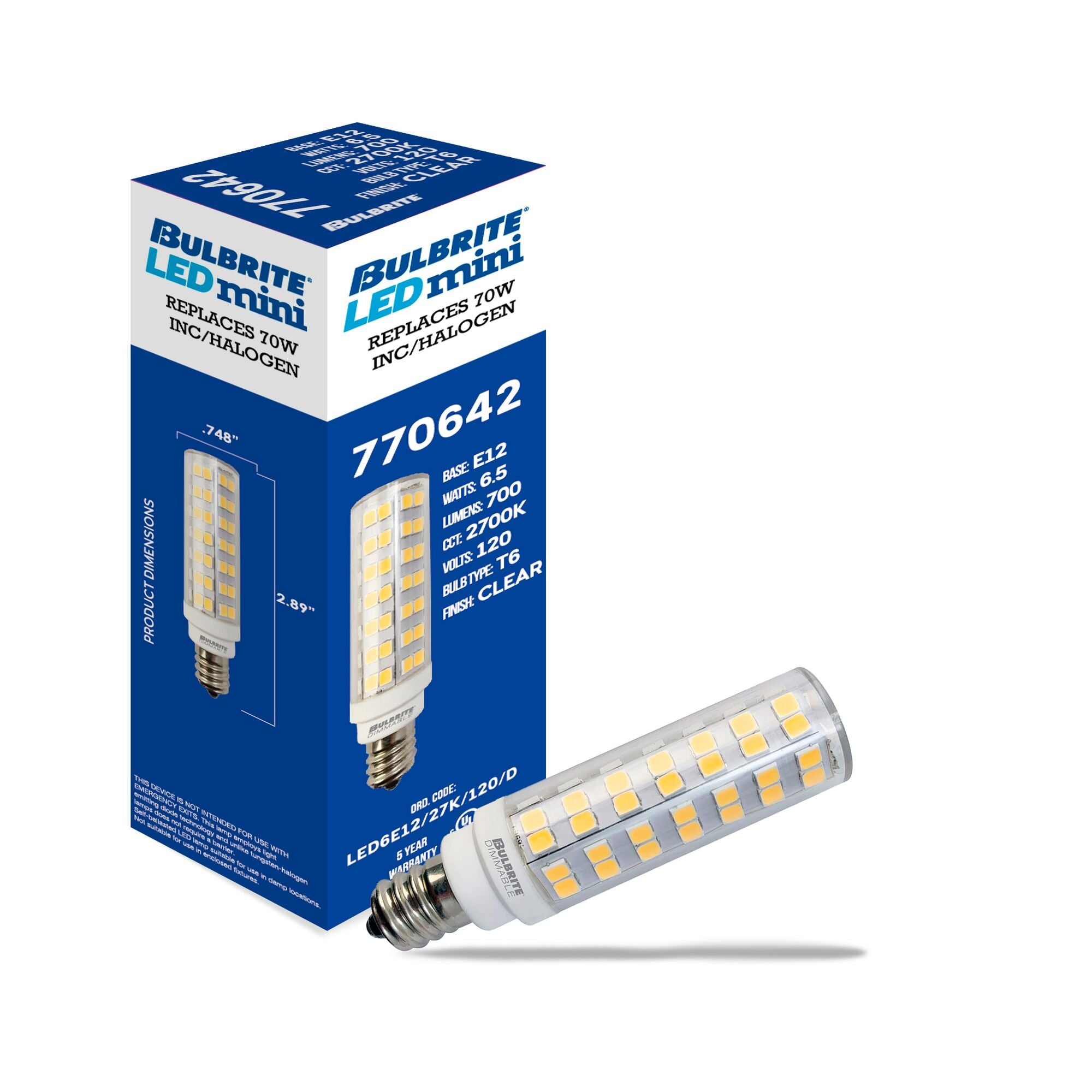 Bulbrite 770642 T6 LED Mini Light Bulb - Thumbnail 2