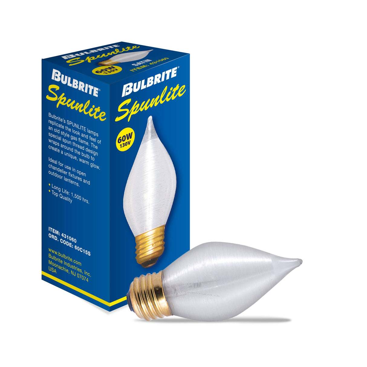 Bulbrite Spunlite® 60 Watt Dimmable C15 Light Bulbs with Satin Finish and Medium (E26) Base, 600 Lumens