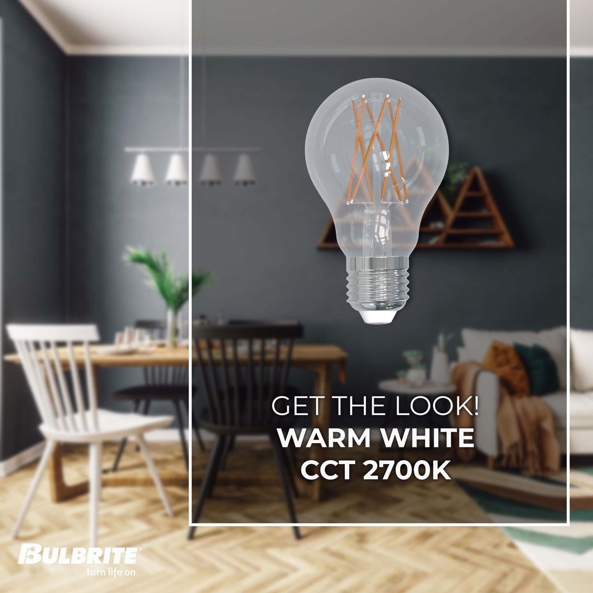 Bulbrite 8.5 Watt Dimmable Clear Filament A19 Medium (E26) LED Bulb - 1100 Lumens, 2700K, and 80 CRI