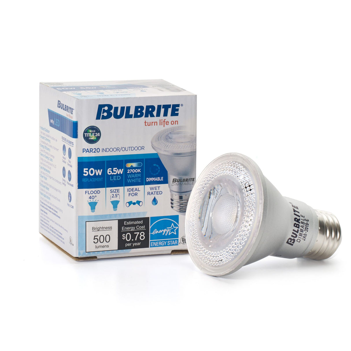 Bulbrite 6.5 Watt Dimmable Flood PAR20 Medium (E26) LED Bulb - 488 Lumens, 2700K, and 90 CRI