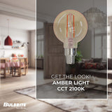 Bulbrite LED Filament G16 Nostalgic Thread Edison Light Bulb, 25 Watt Equivalent, 2100K, Antique Glass Finish