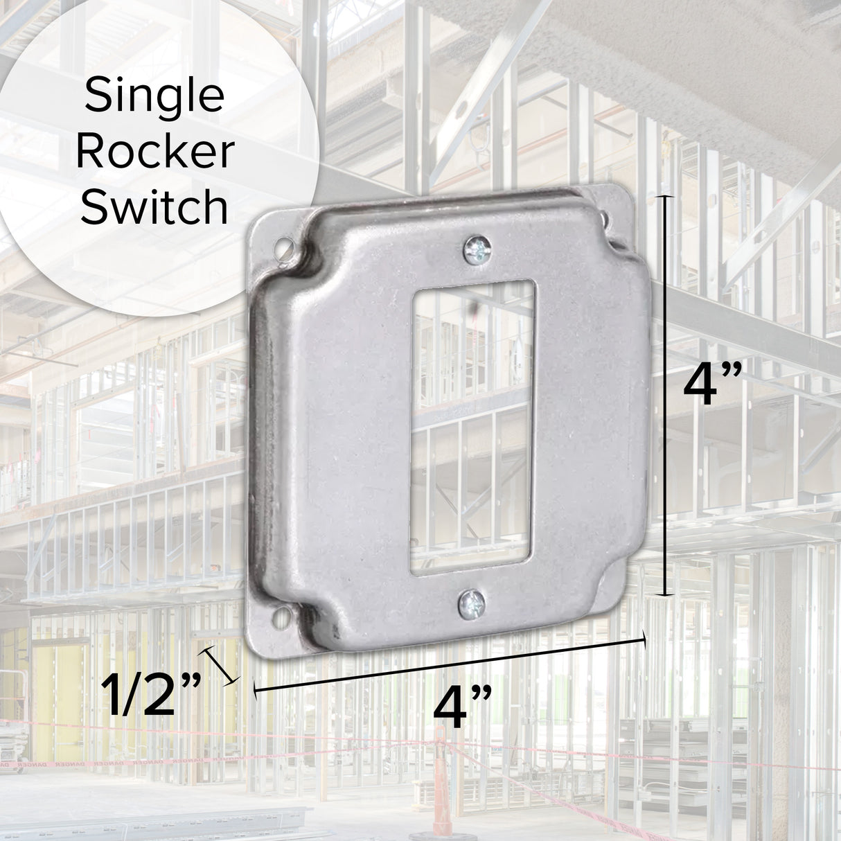 Mulberry Metal Products 11432U, 4 inch Square Galvanized Steel Rocker Switch Electrical Box Cover