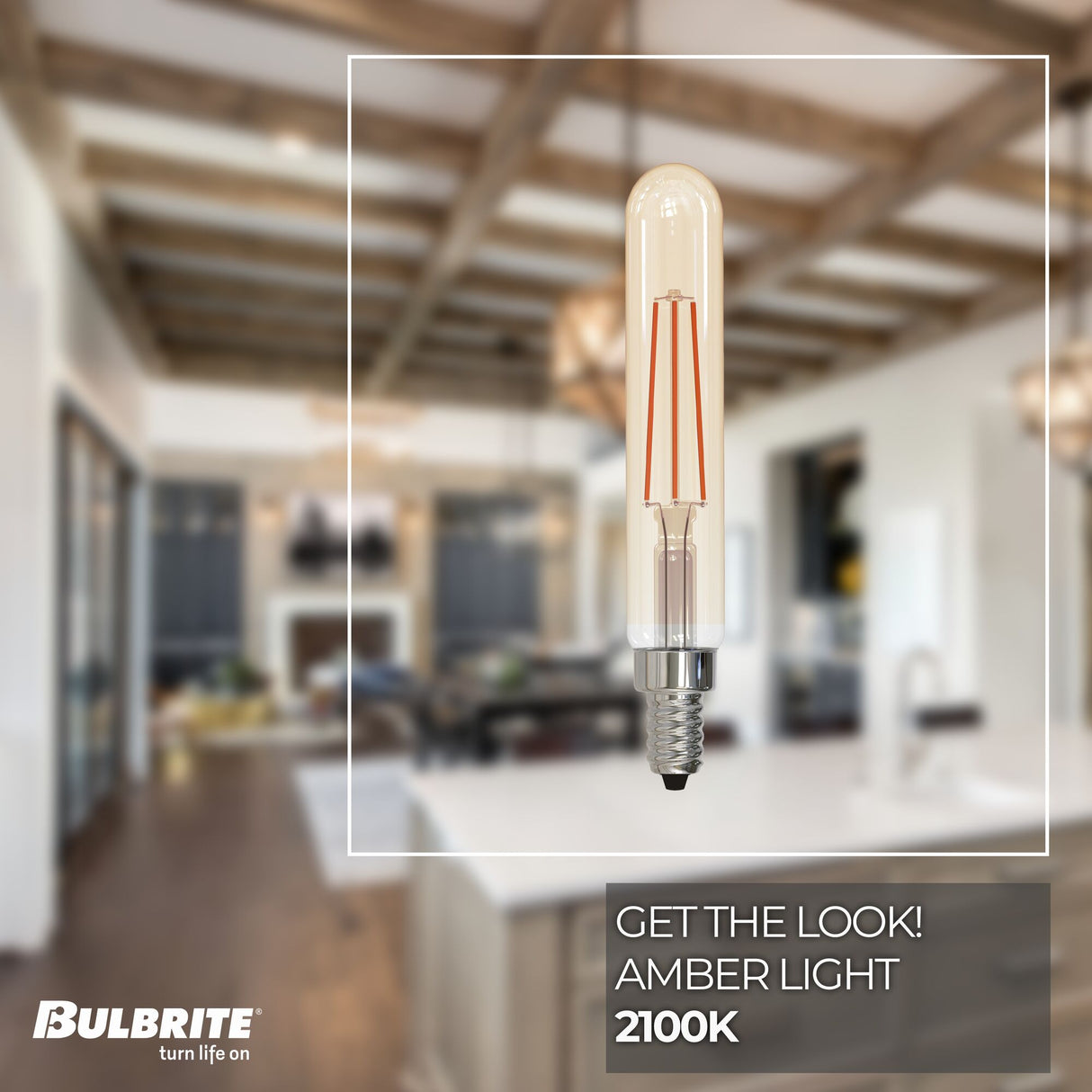 Bulbrite LED Filament 5 Watt Dimmable T8 Light Bulb with Antique Glass Finish and Candelabra (E12) Base - 2100K (Amber Light), 450 Lumens